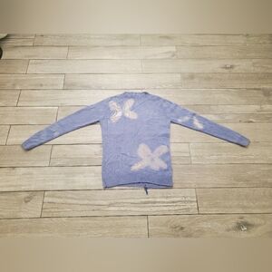 The Elder Stateman 100% cashmere floral lavender gray knit crew neck sweater S